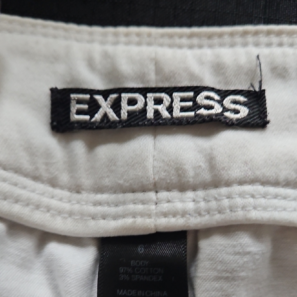 Express High Waist Cream Button Shorts - Picture 2 of 14